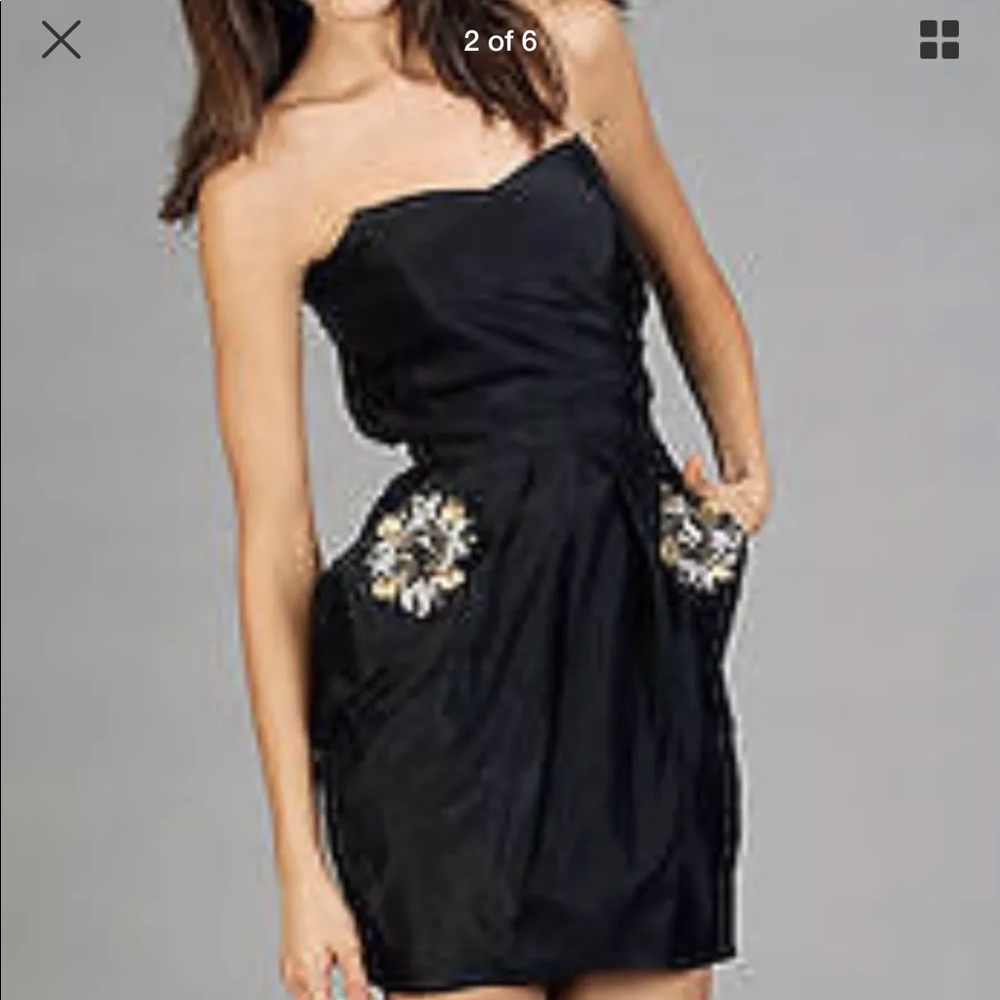 ABS Allen Schwartz black jeweled strapless dress